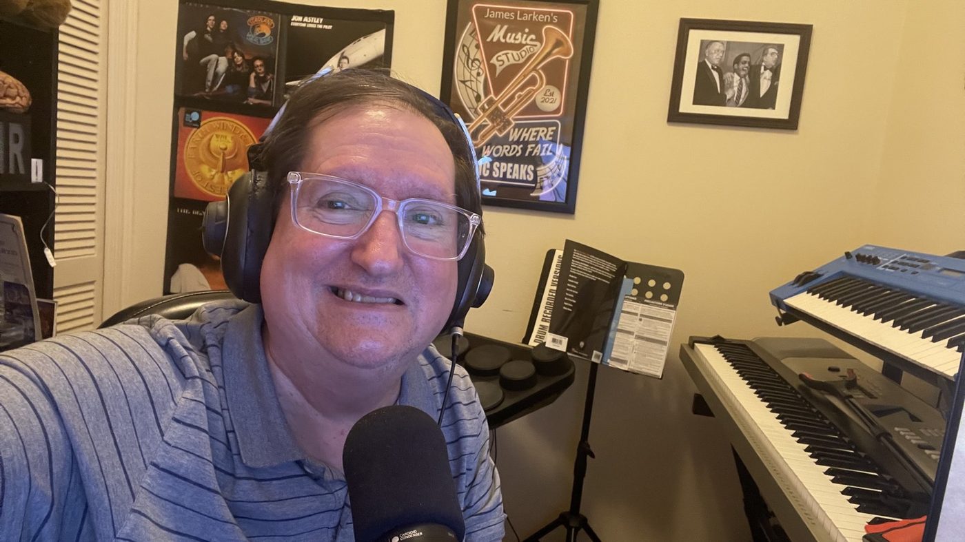 James Larken Smith in the studio recording The Morning Coffee Mix
